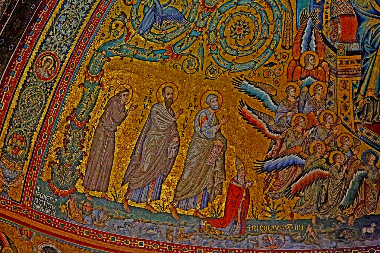 St Francis, St Paul, St Peter, Pope Nicholas IV and Angels Attending the Coronation of the Virgin by Jacopo Torriti