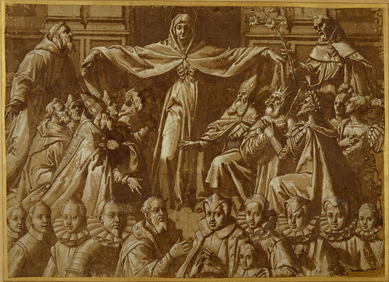 The Madonna della Misericordia with Sts. Francis and Dominic, with other saints and rulers and a family of donors by Jacopo Zucchi