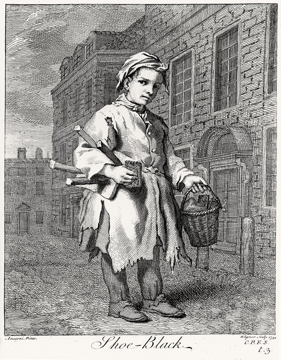 The Shoe Black, engraved by Wagner, 1739 by Jacopo after Amiconi