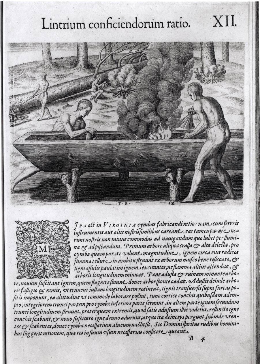 Virginia Indians Making Dugout Boats, from 