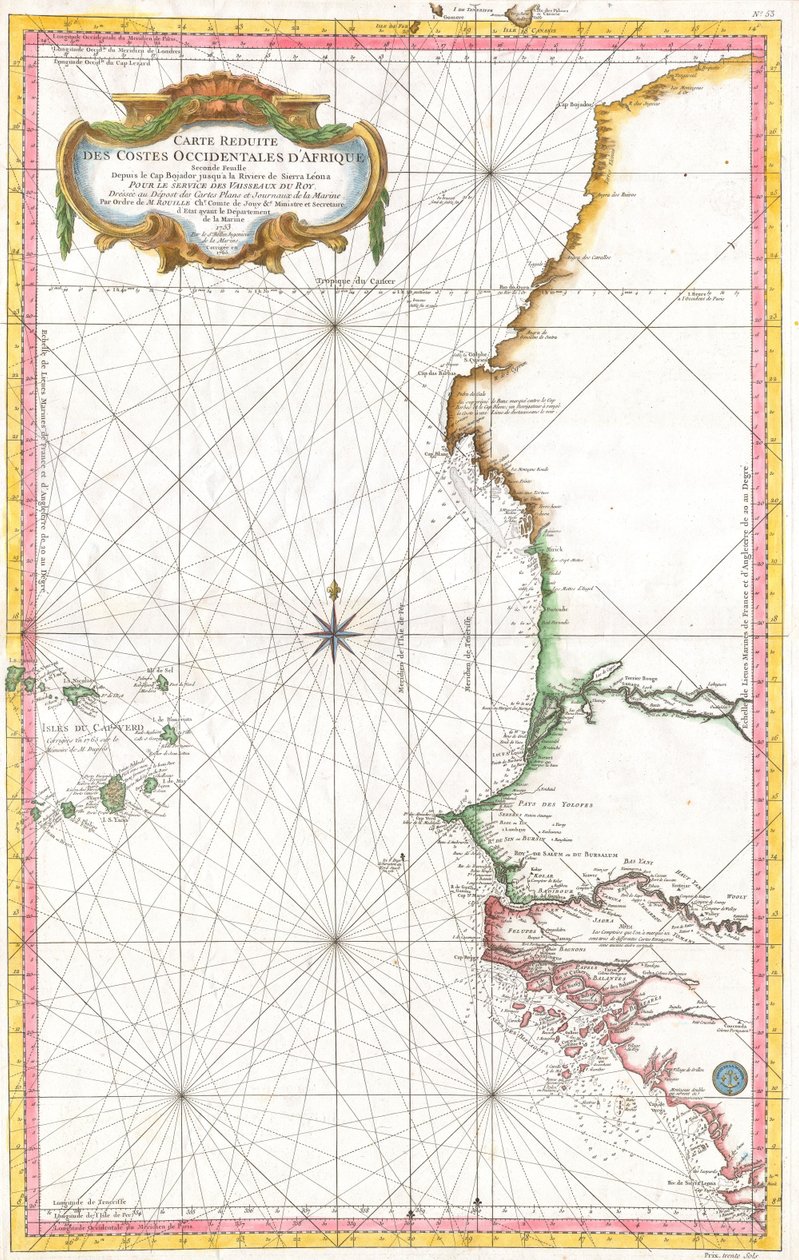 Reduced Map of the Western Coasts of Africa by Jacques Nicolas Bellin