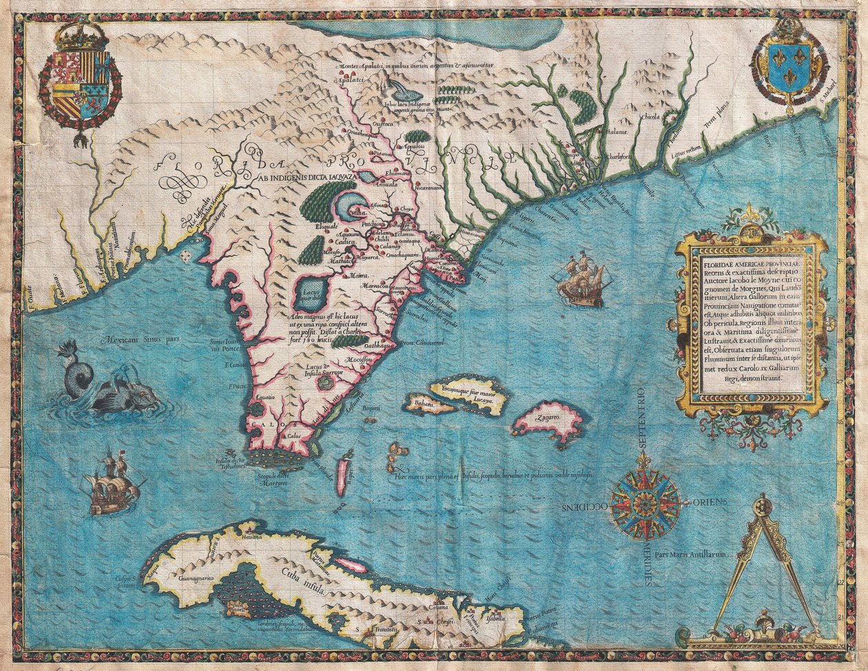 Map of Florida and Cuba by Jacques Le Moyne by Jacques  Le Moyne