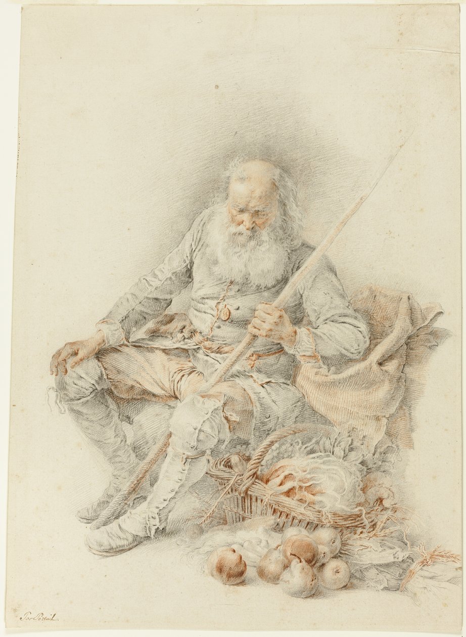 Old Man with a Basket of Fruit and Vegetables by Jacques André Portail