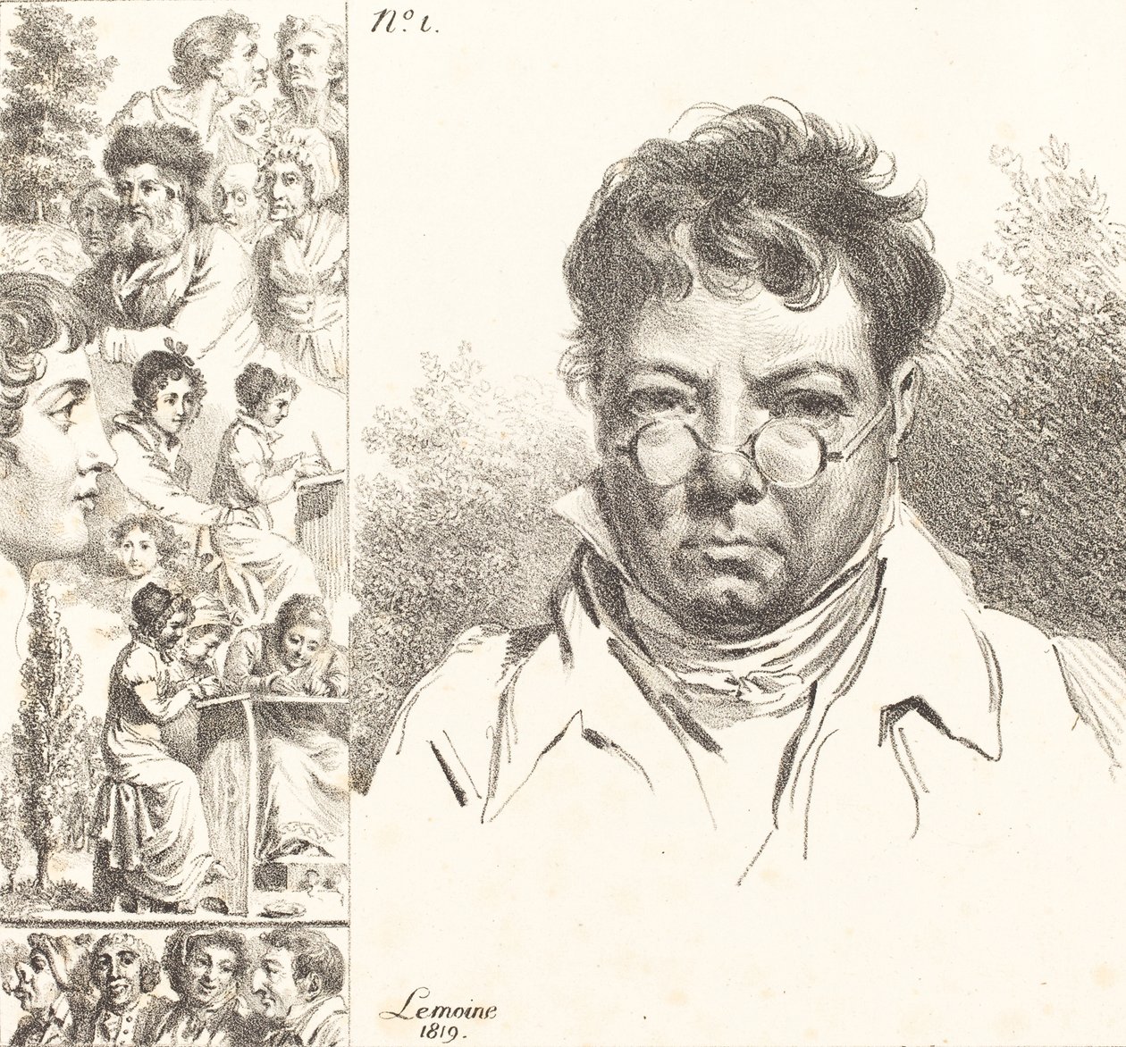 Self-Portrait and Other Heads, 1819 by Jacques Antoine Marie Lemoine