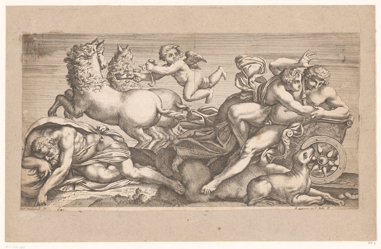 Cephalus Taken by Aurora in Her Chariot (Mythological Scenes after Frescoes in Palazzo Farnese in Rome) by Jacques Belly