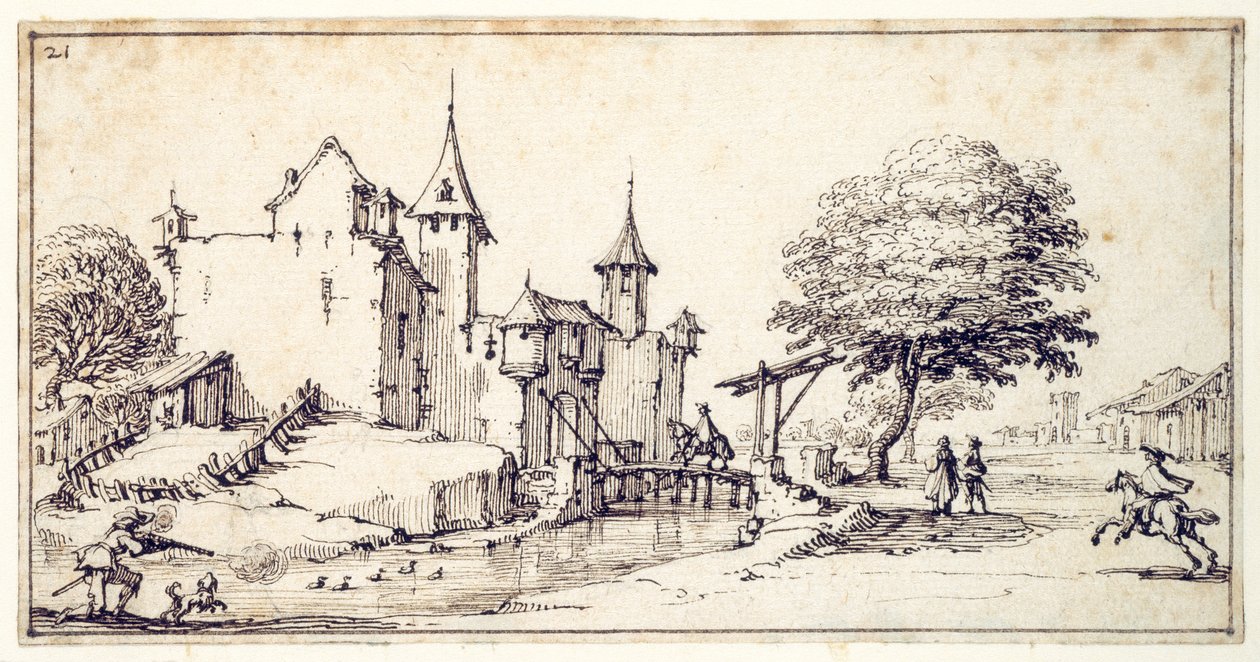 A Chateau with Drawbridge by Jacques Callot