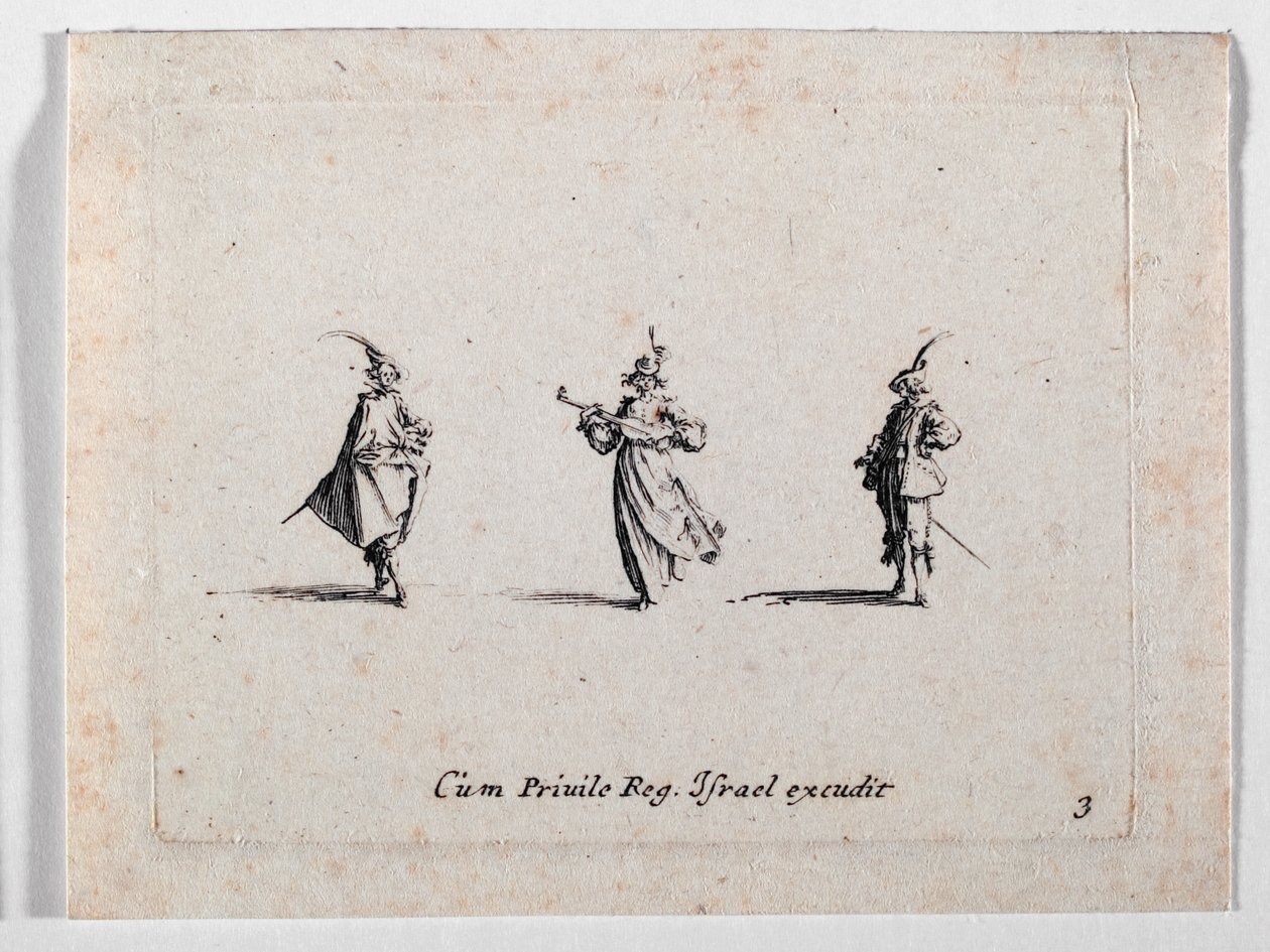 A Lady Making Music and Two Cavaliers by Jacques Callot