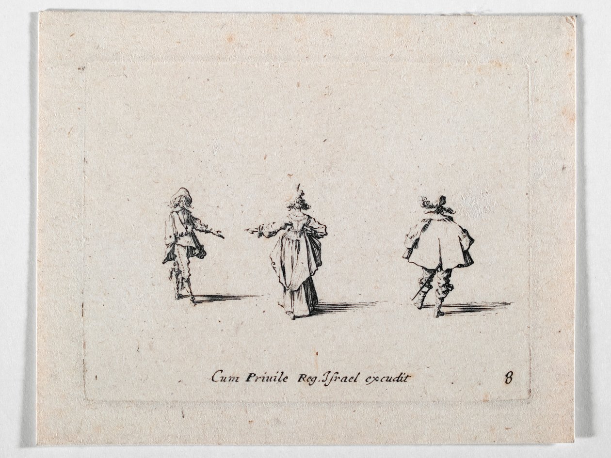 A Lady with Outstretched Hand, Seen from Back, and Two Cavaliers by Jacques Callot
