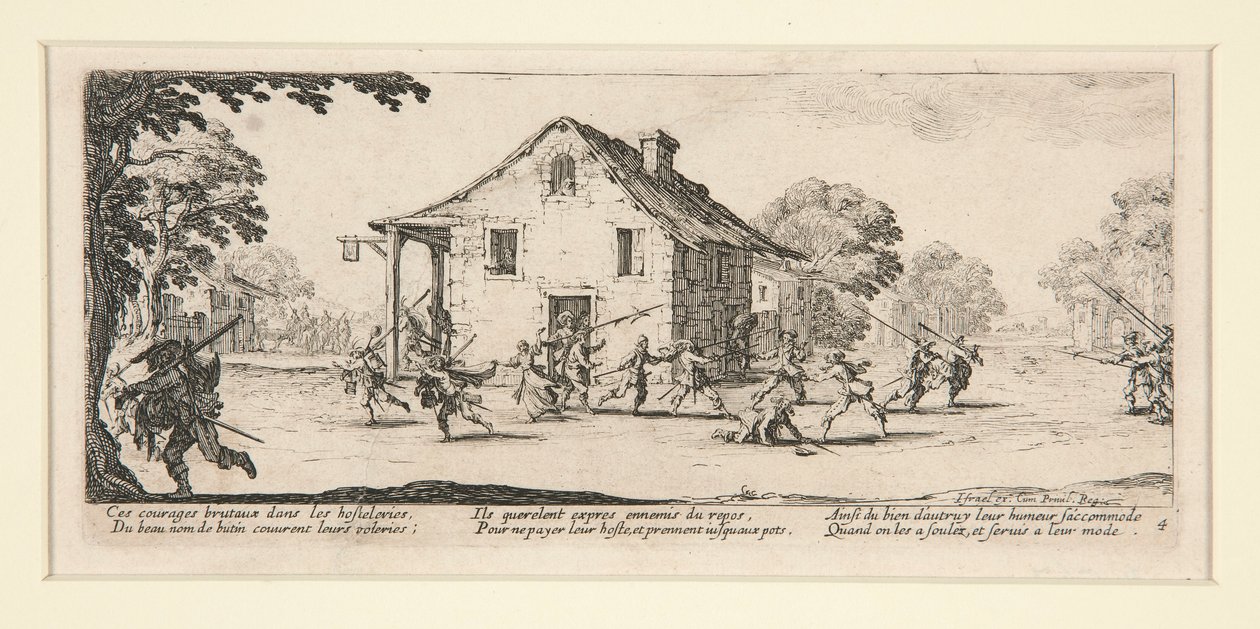 Battle scene in front of a house, from The Miseries and Disasters of War, #4 of a set of 18 by Jacques Callot
