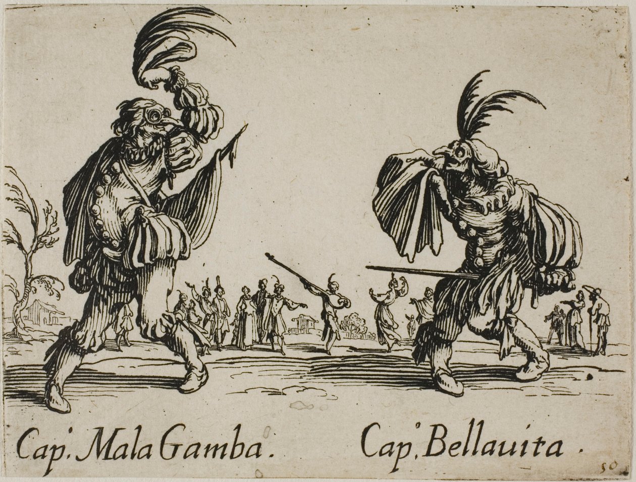 Captain Mala Gamba - Captain Bellavita, plate 15 from Balli di Sfessania by Jacques Callot
