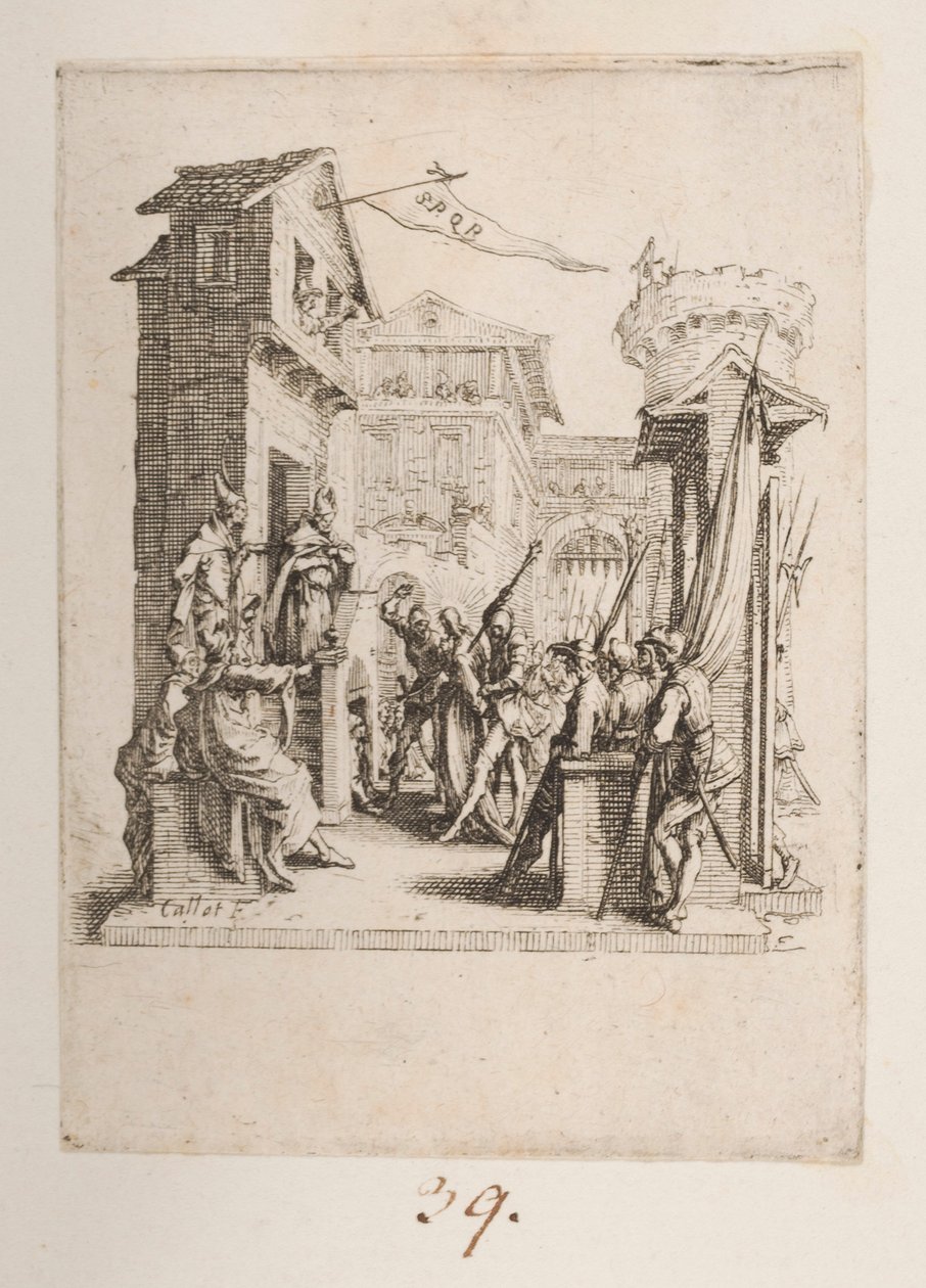 Christ Brought Before Caiphas, No. 7 of 11 from La Petite Passion by Jacques Callot