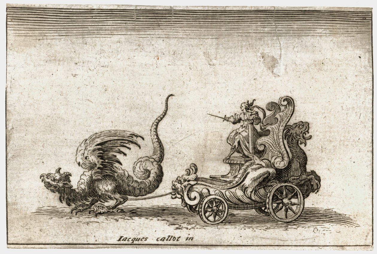 Combat at the Barrier: A Chariot Drawn by a Dragon by Jacques Callot