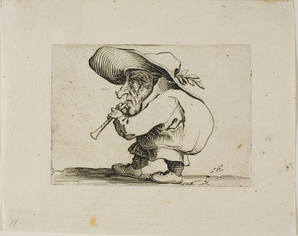 Flageolet Player (from Varie Figure Gobbi) by Jacques Callot