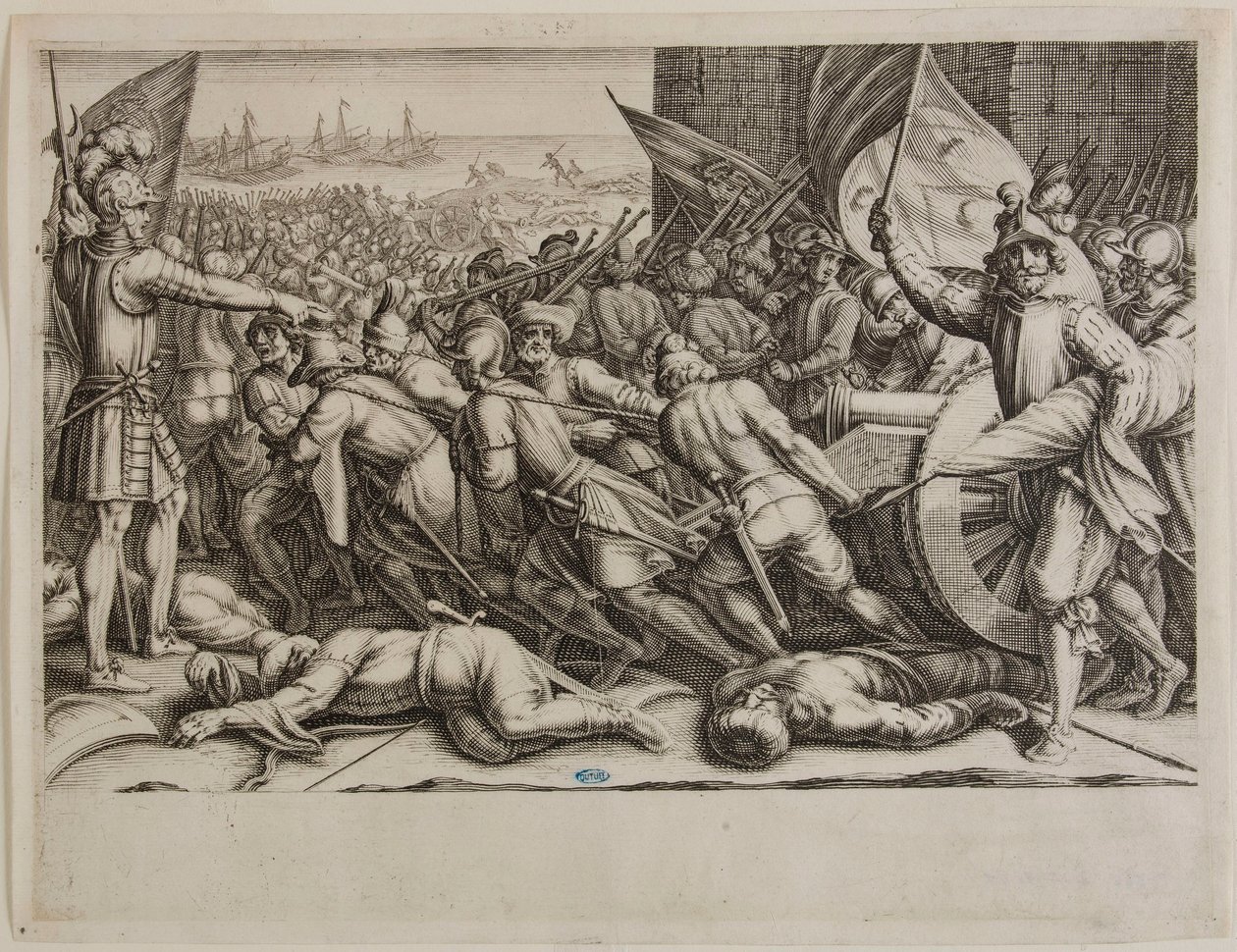 The Life of Ferdinand I de Medici, Re-embarkation of the Troops. Ninth Number of a Suite of 16 Completed Pieces and 2 Extra Pieces (Lieure 155, Meaume 542) by Jacques Callot