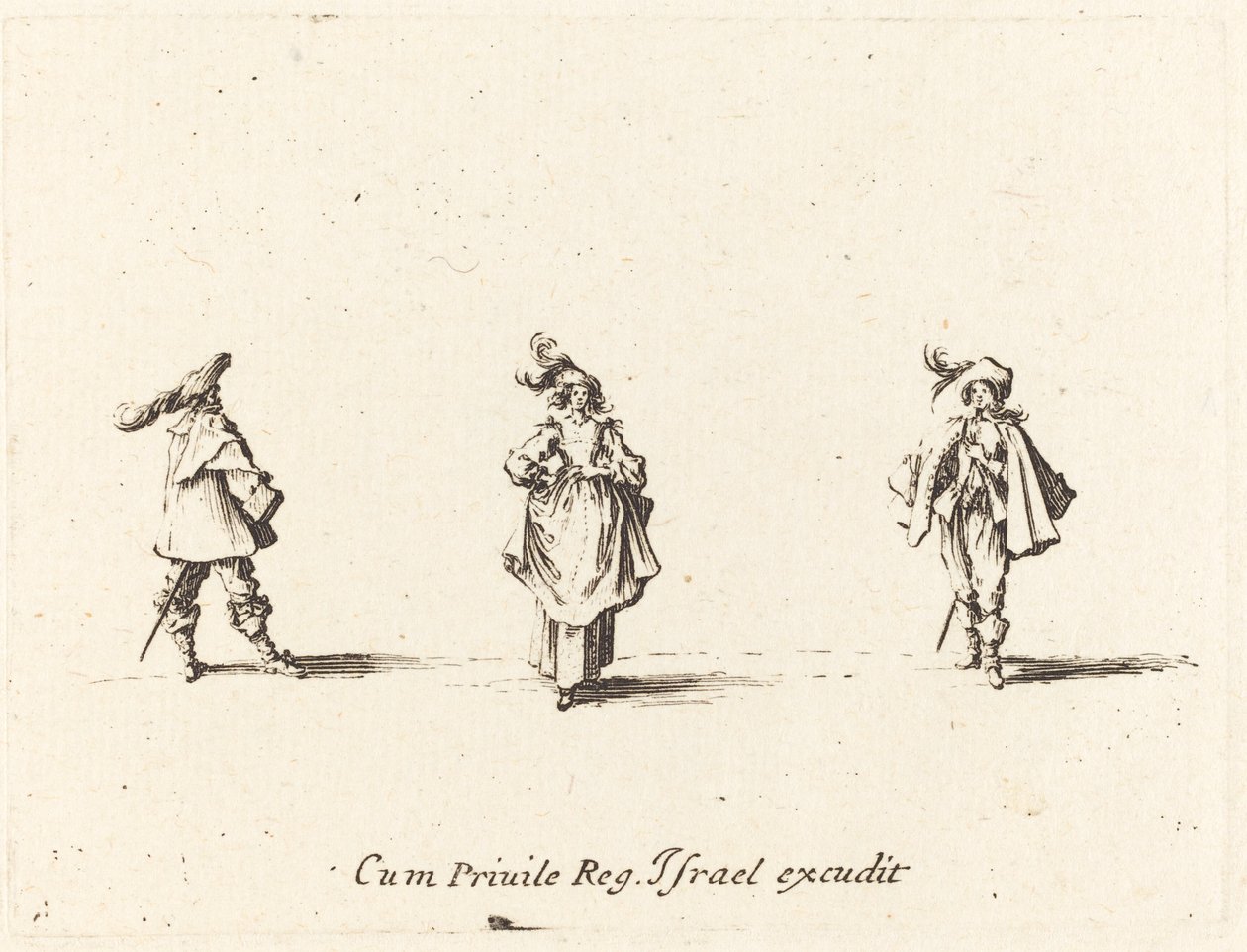 Lady with Plumes, and Two Gentlemen, Probably 1634 by Jacques Callot