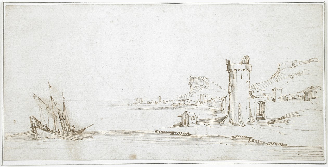 Landscape with Tower and Boat by Jacques Callot