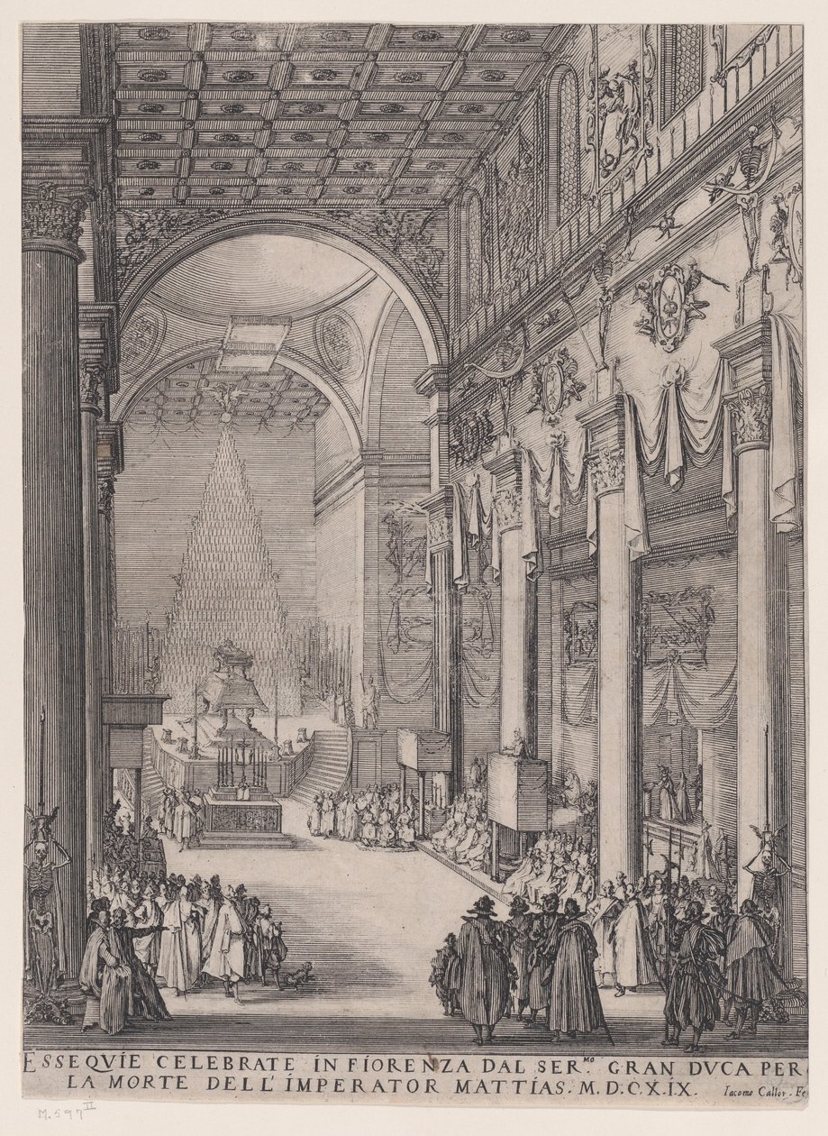 The Catafalque of the Emperor Matthais, also called The Small Preacher, The Funerary Chapel of Florence and Requiem of The Emperor Matthais by Jacques Callot