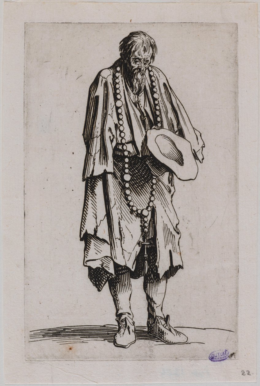The Beggars, The Beggar with the Rosary. Eleventh number of a suite of 25 pieces by Jacques Callot