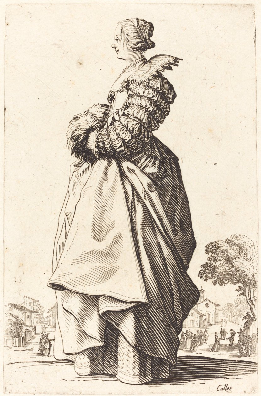 Noble Woman in Profile with her Hands in a Muff by Jacques Callot