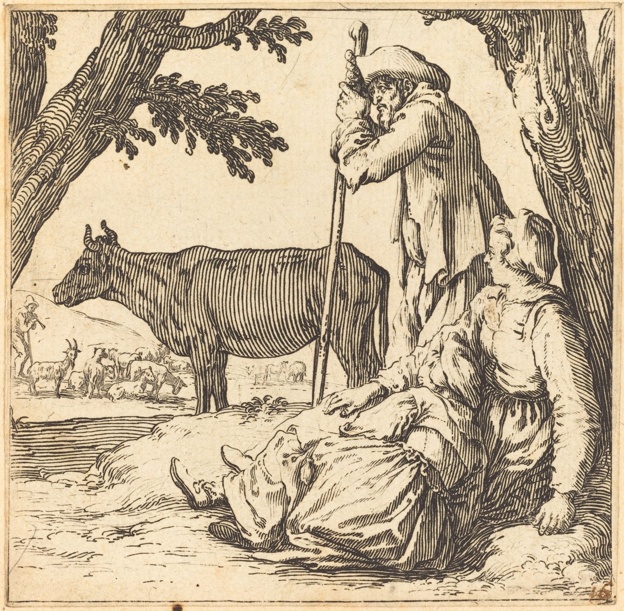 Peasant Couple with Cow by Jacques Callot