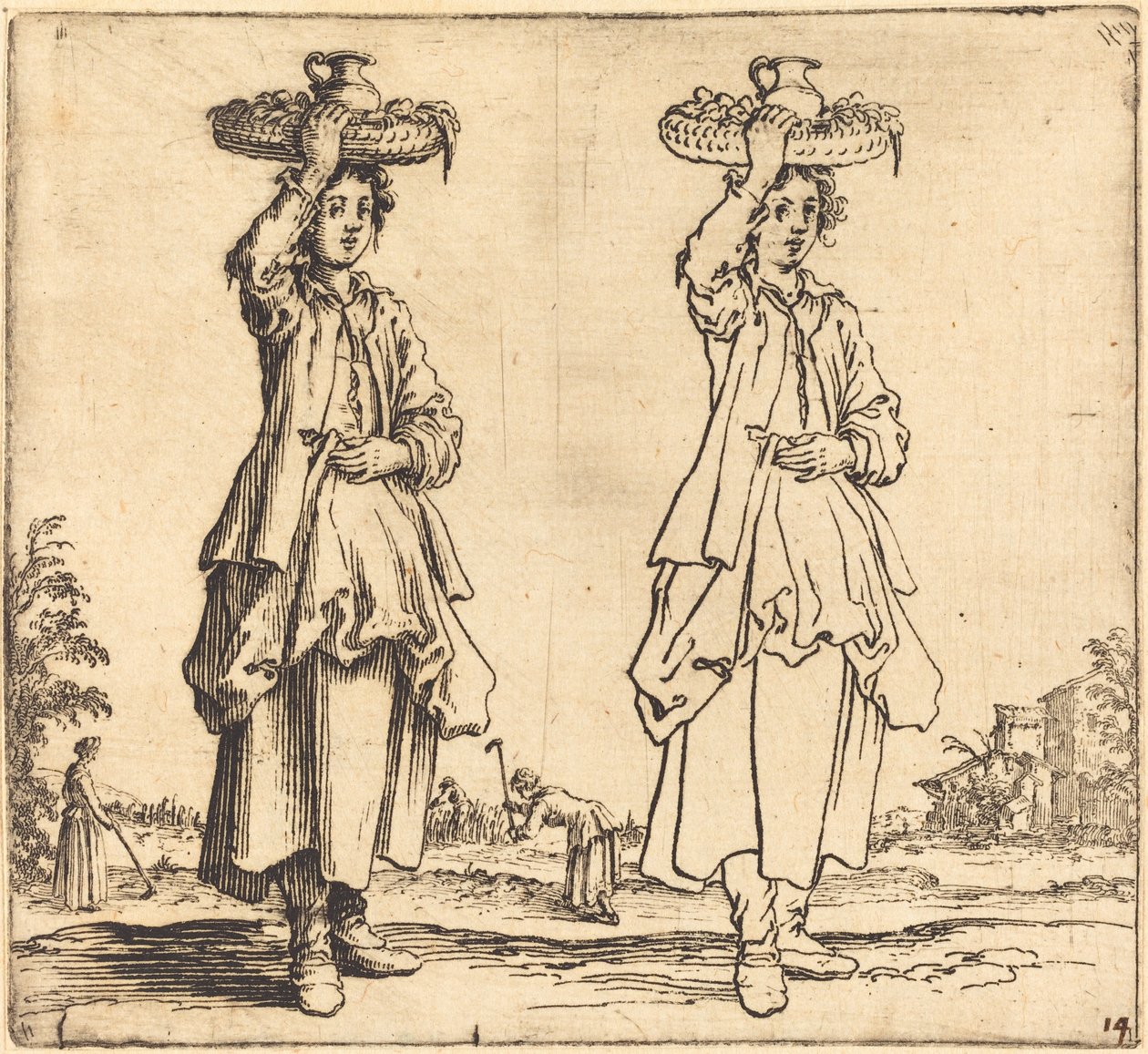 Peasant Woman with Basket on Head, Front View by Jacques Callot