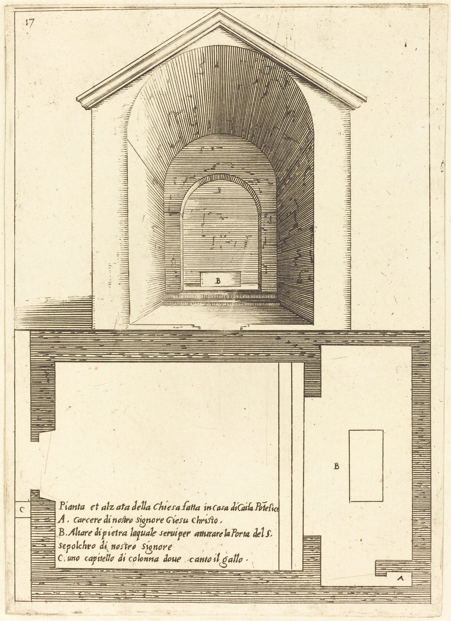 Plan and Elevation of the Church near the House of Caiaphas by Jacques Callot