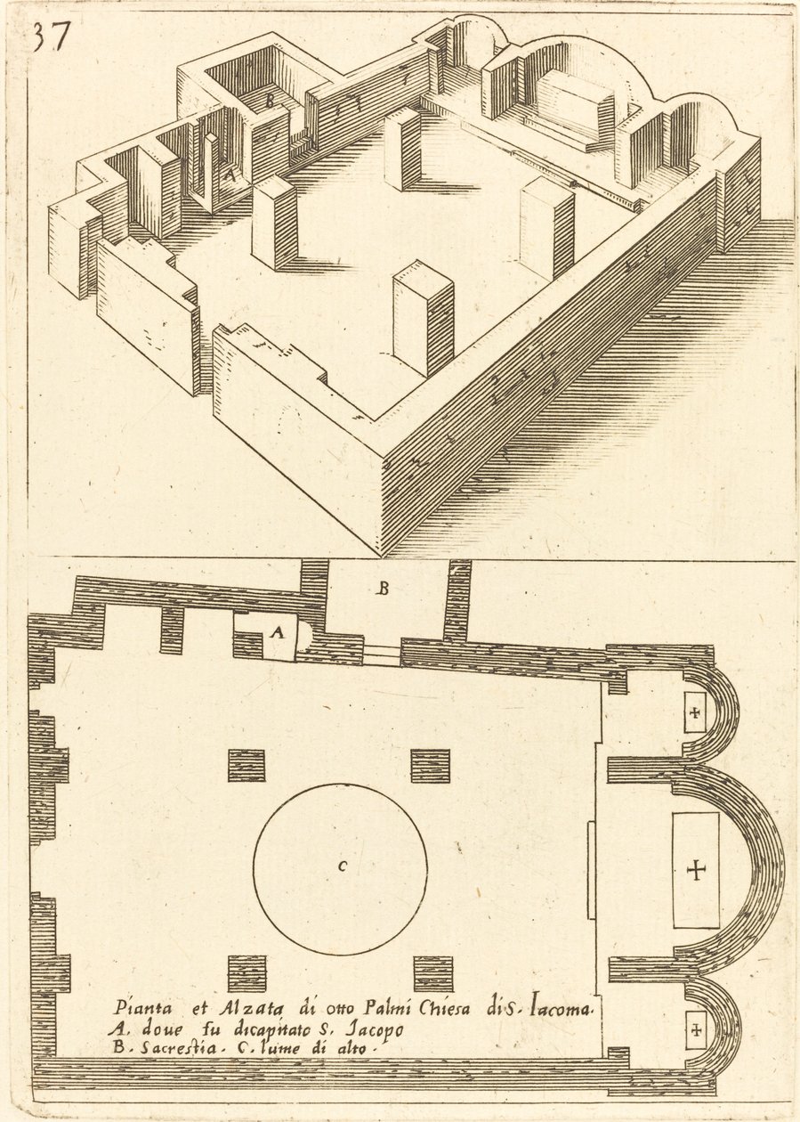 Plan and Elevation of the Church of S. Iacoma by Jacques Callot
