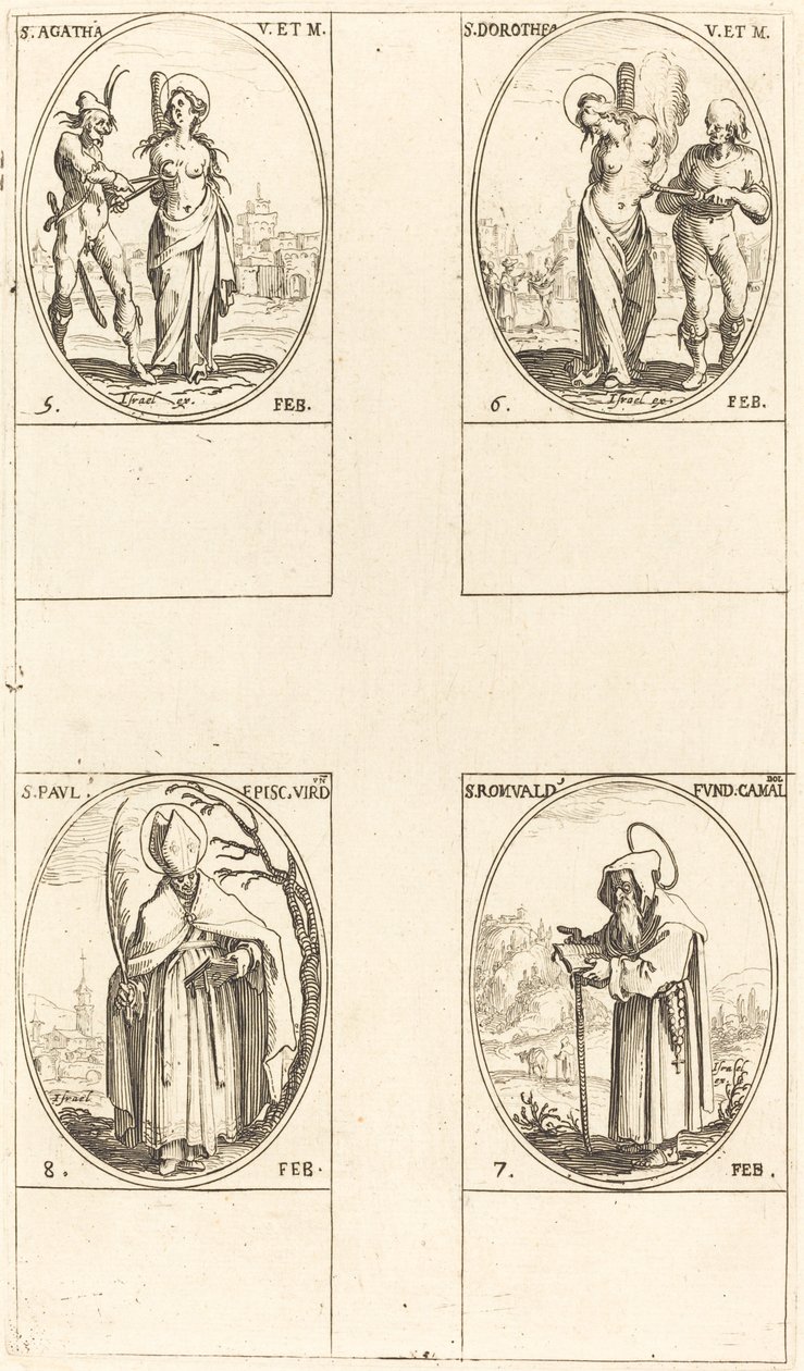 St. Agatha; St. Dorothy; St. Romuald of Ravenna; St. Paul, Bishop of Verdun by Jacques Callot