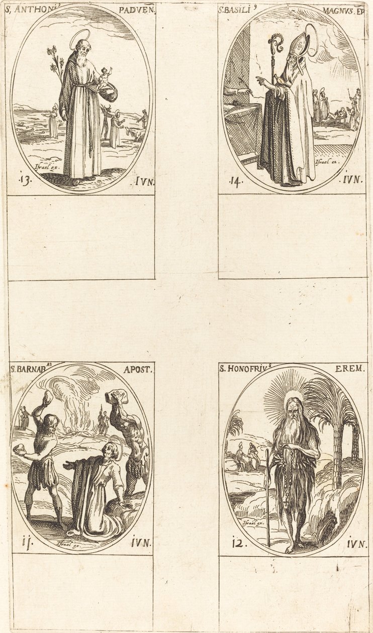 St. Barnabas, Apostle, St. Honofrius, St. Anthony of Padua, St. Basil the Great by Jacques Callot