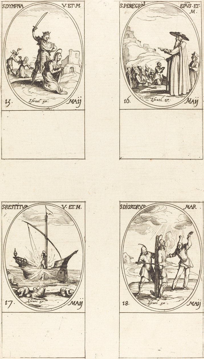St. Dympna, St. Peregrinus, St. Restituta, St. Dioscorus by Jacques Callot