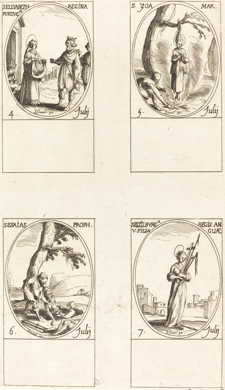 St. Elizabeth of Portugal; St. Zoe; St. Isaiah, Prophet; St. Edelburge by Jacques Callot