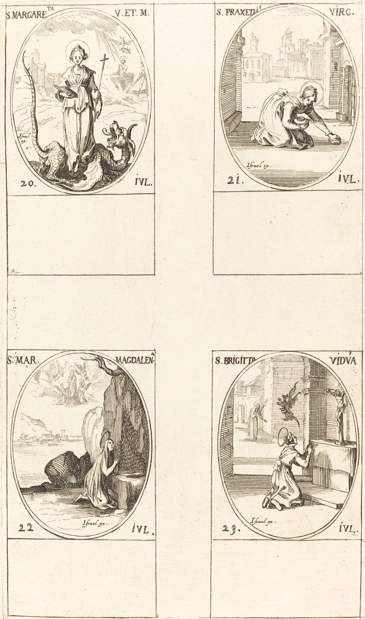 St. Margaret of Antioch; St. Praxedes; St. Mary Magdalene; St. Bridget of Sweden by Jacques Callot