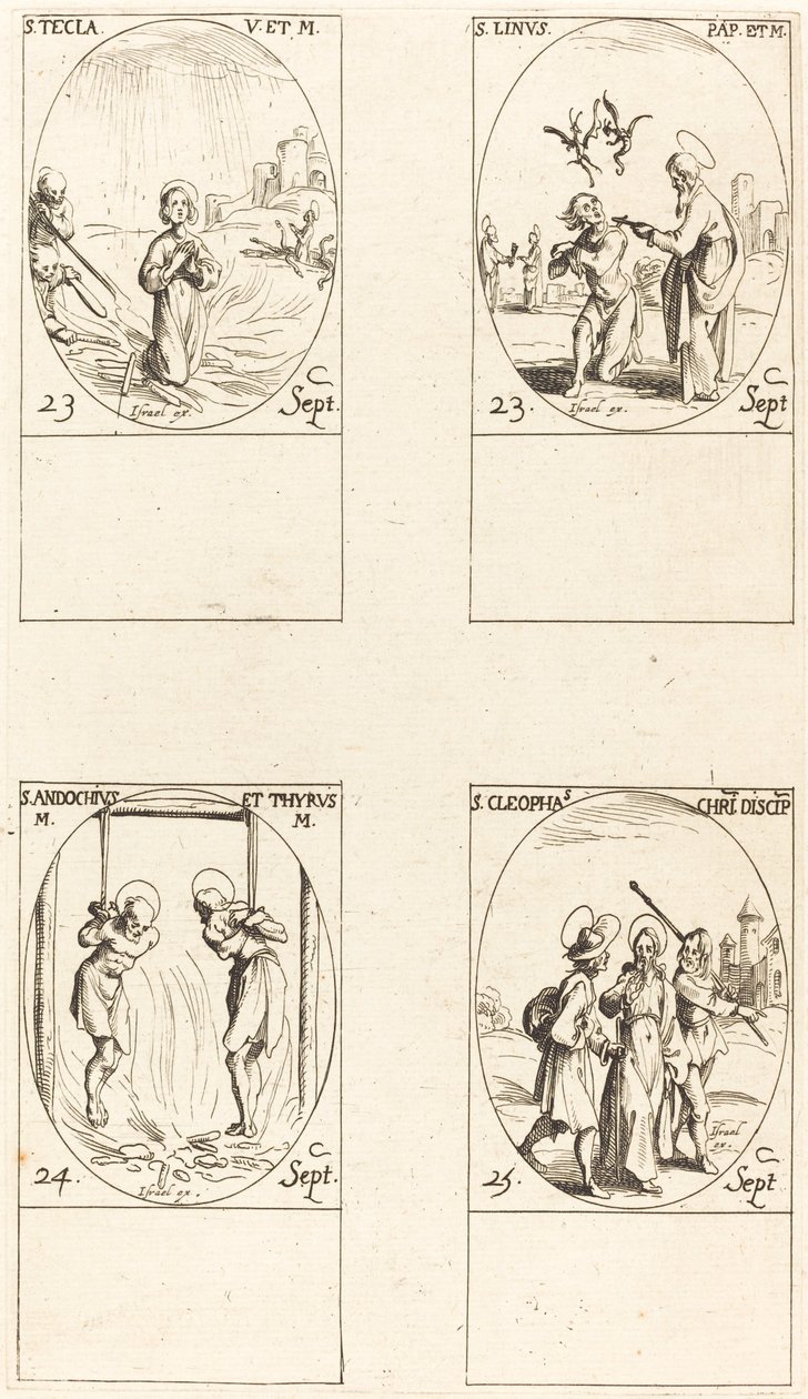 St. Thecla; St. Linus; Sts. Andochius and Thyrsus; St. Cleophas by Jacques Callot