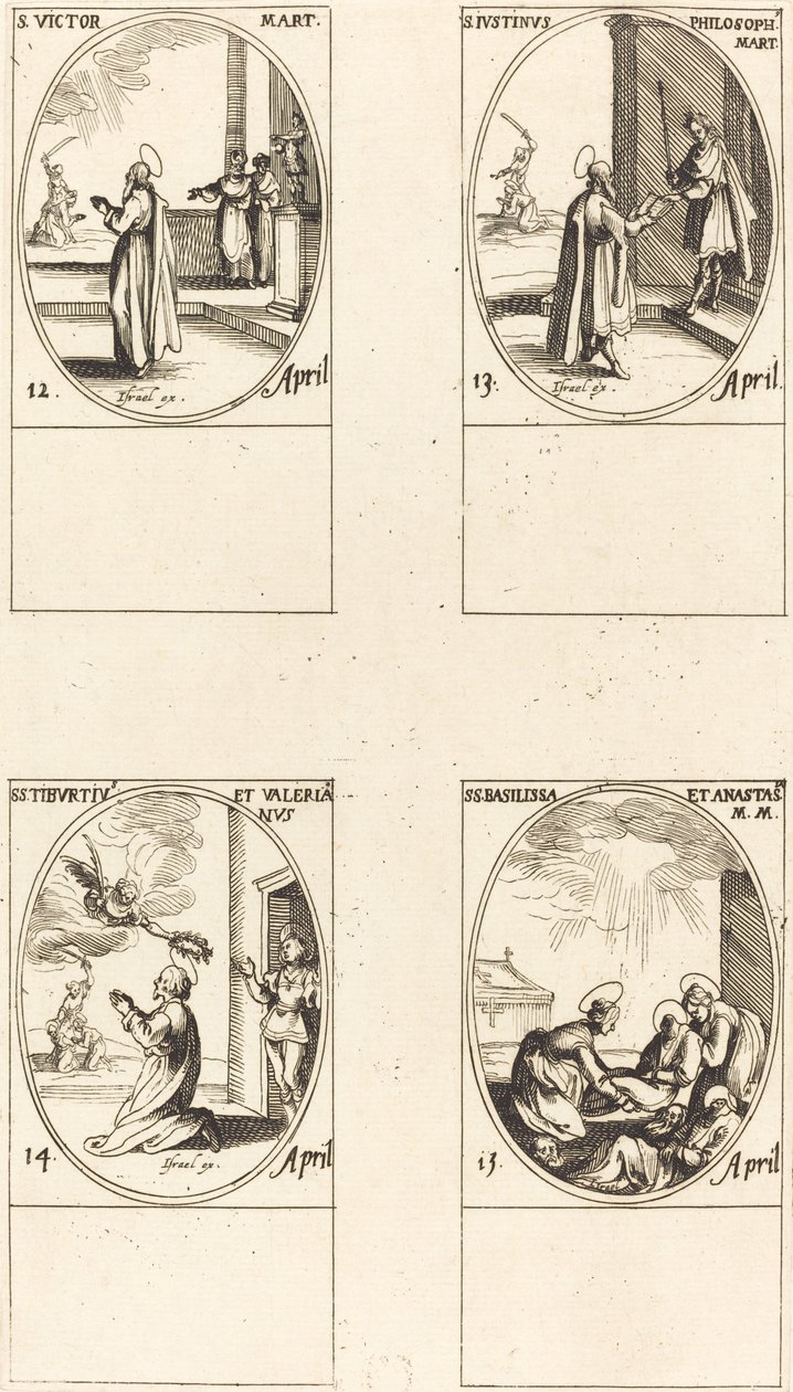 St. Victor; St. Justinus; Sts. Tiburtius and Valerianus; Sts. Basilissa and Anastasia by Jacques Callot