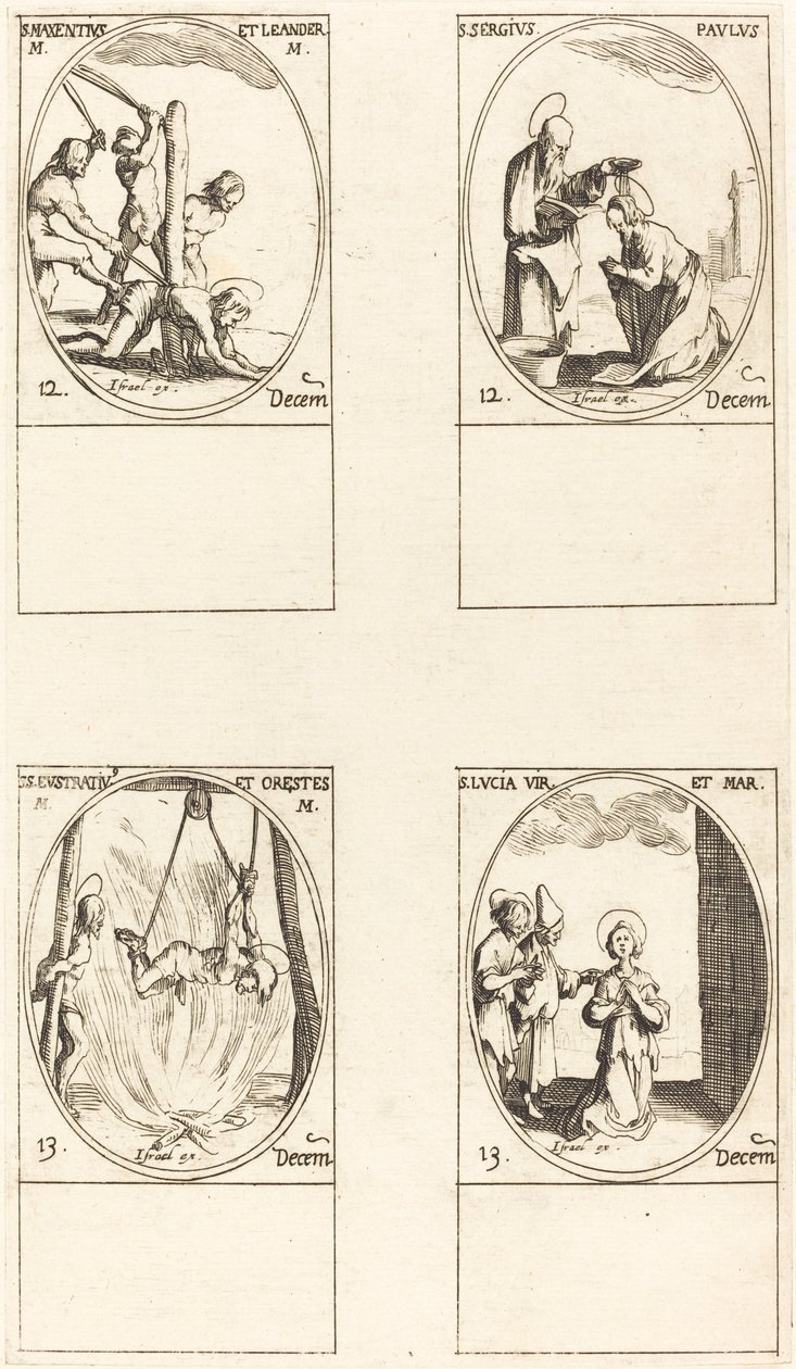 Sts. Maxentius & Leander; Sts. Sergius & Paul; Sts. Eustratius & Orestes; St. Lucy by Jacques Callot