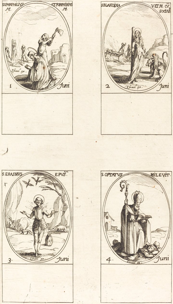 Sts. Pamphilius and Porphyrius; St. Blandina and Companions; St. Erasmus; St. Optatus by Jacques Callot