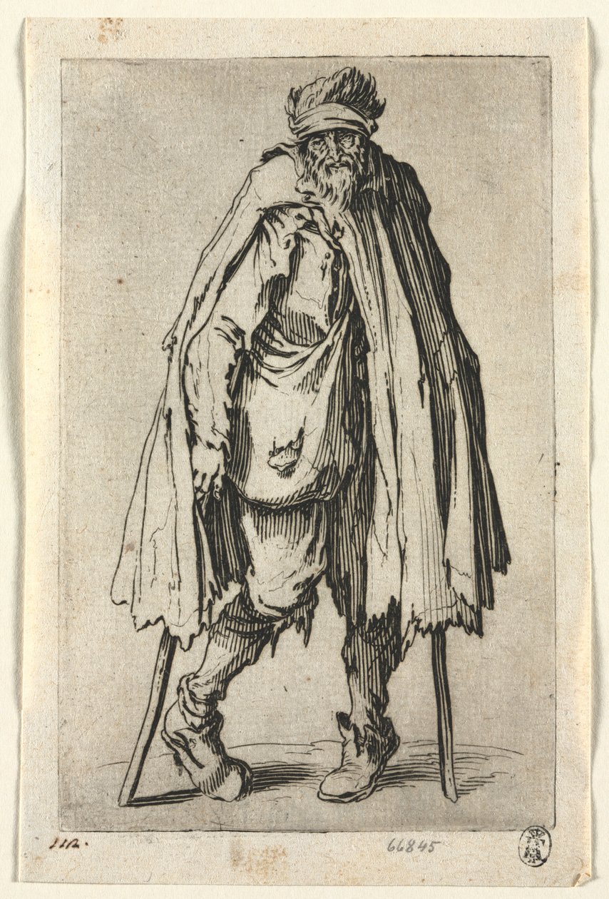 The Beggars: Beggar on Crutches with a Bag by Jacques Callot