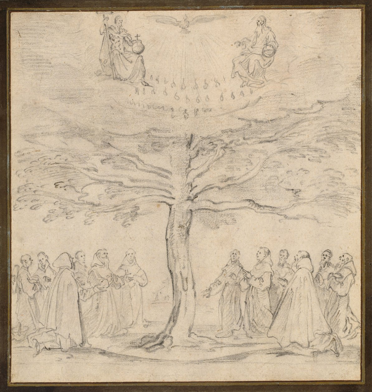 The Holy Trinity in the Tree of Life Adored by Franciscans by Jacques Callot