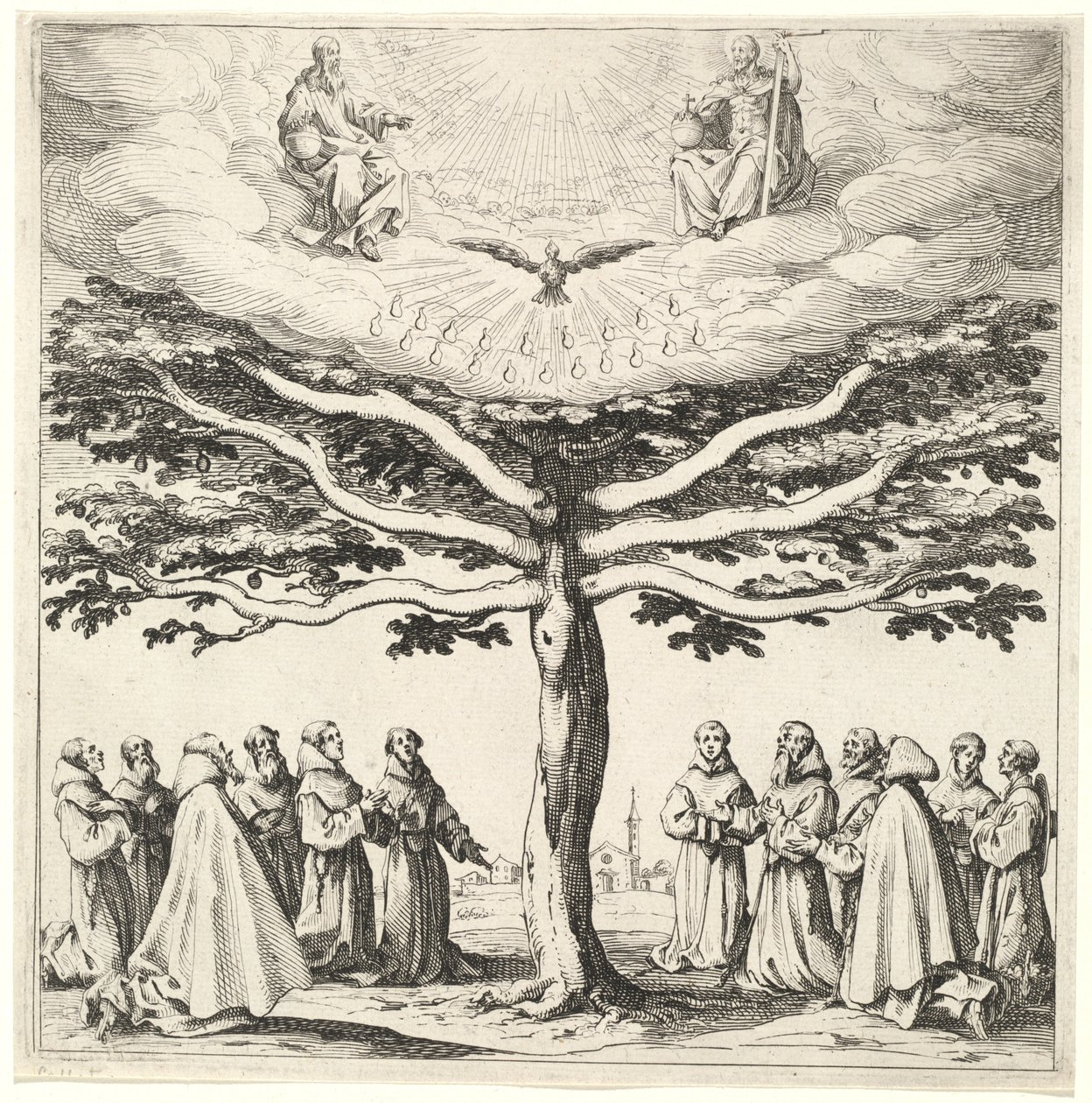 The Holy Trinity in the Tree of Life, Adored by Franciscans by Jacques Callot