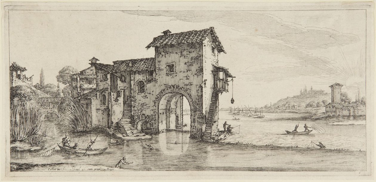 The Water Mill, from the series Diverse Vedute Designate in Fiorenza (Diverse Landscapes Designed in Florence) by Jacques Callot