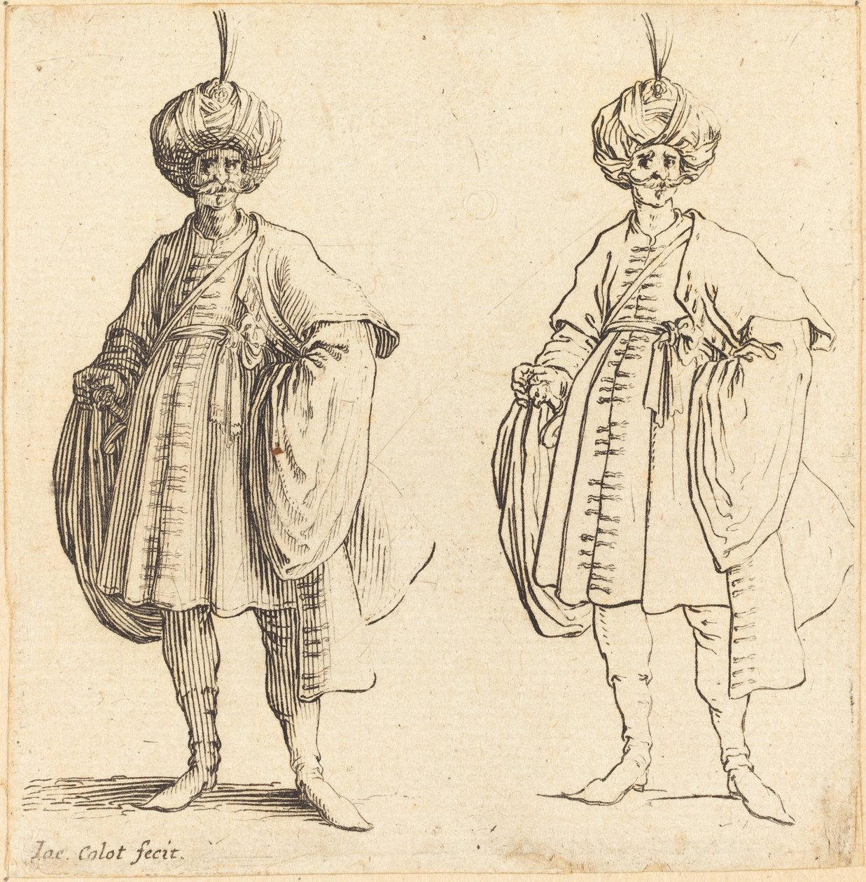 Two Turks Dressed in Turbans with a Plume by Jacques Callot