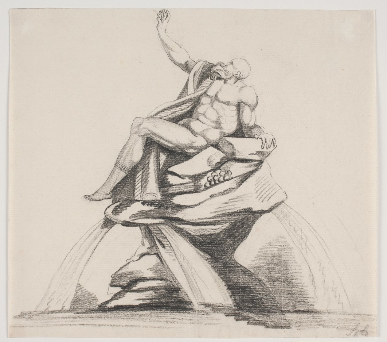Bearded Male Figure in Robes Seen in Profile on a Fountain by Jacques Francois Joseph Saly