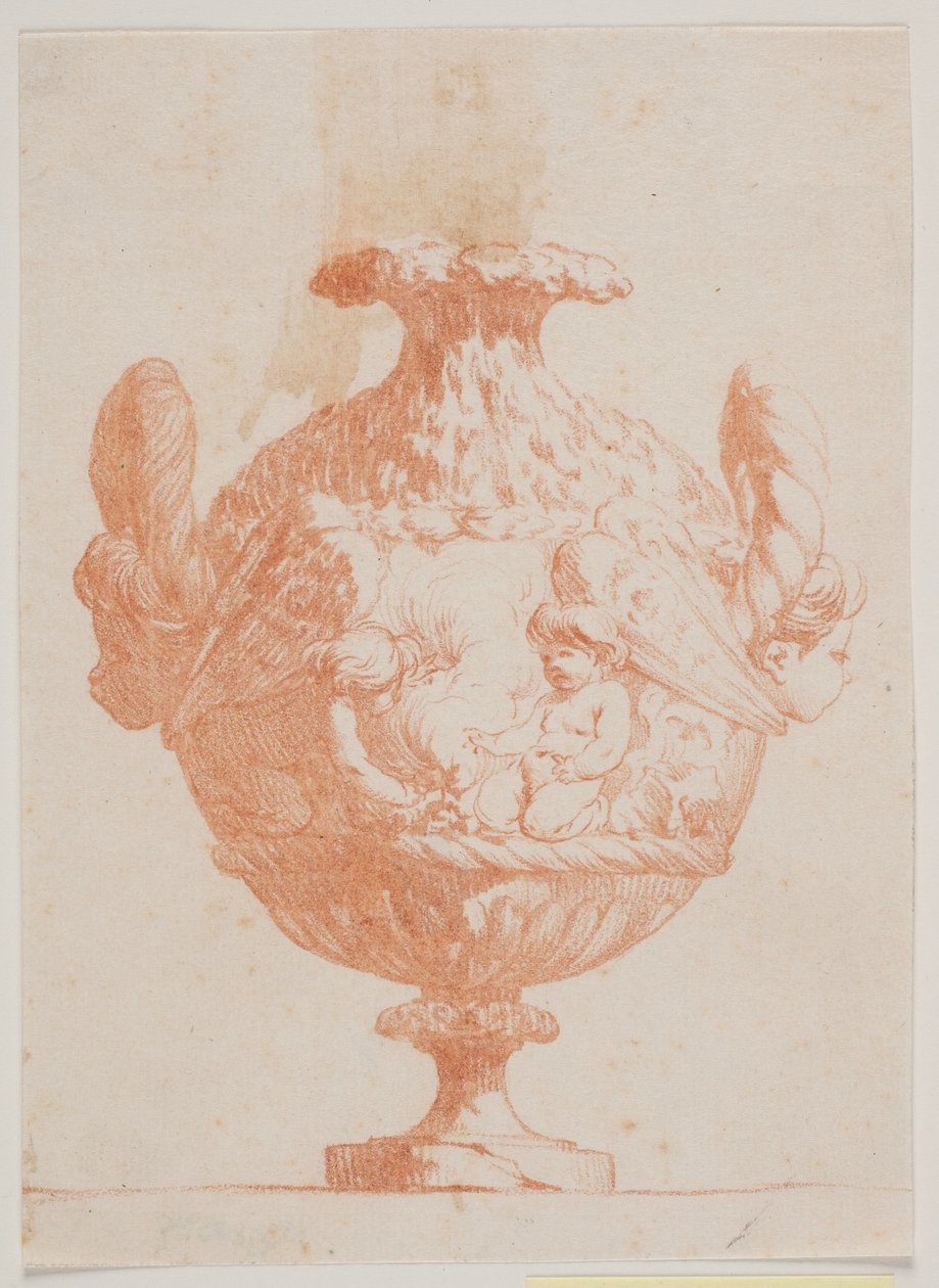 Decorative Vase with Two Heads and Two Putti. Copy after Plate 19 in the Suite of Vases Drawn by Saly in 1746. 