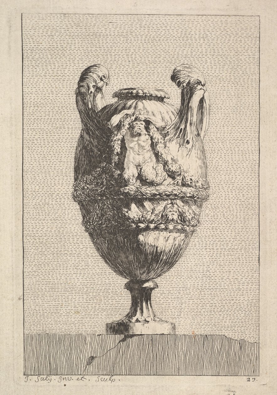 Vase with a Male Siren Holding up a Garland, from: Vases by Jacques Francois Joseph Saly