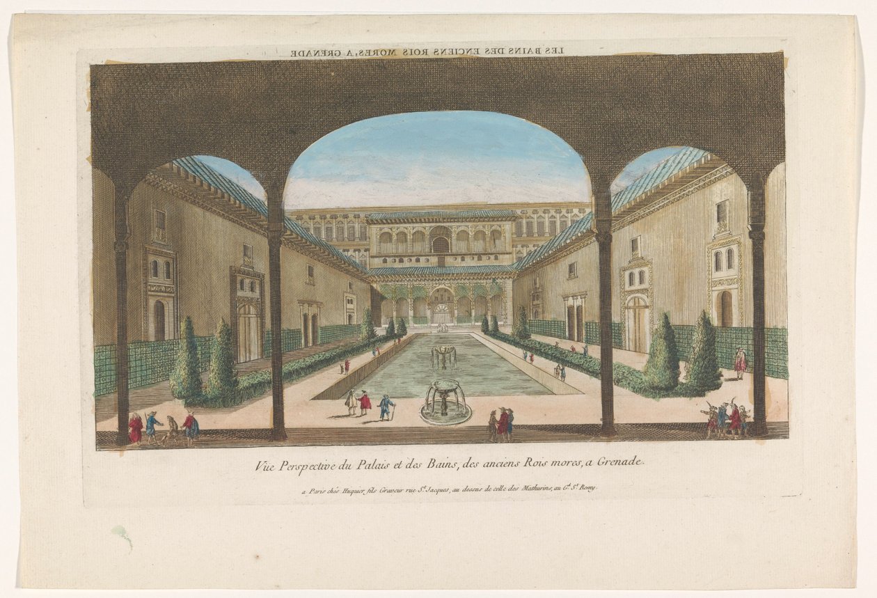 View of a Courtyard with Fountains of the Alhambra in Granada by Jacques Gabriel Huquier