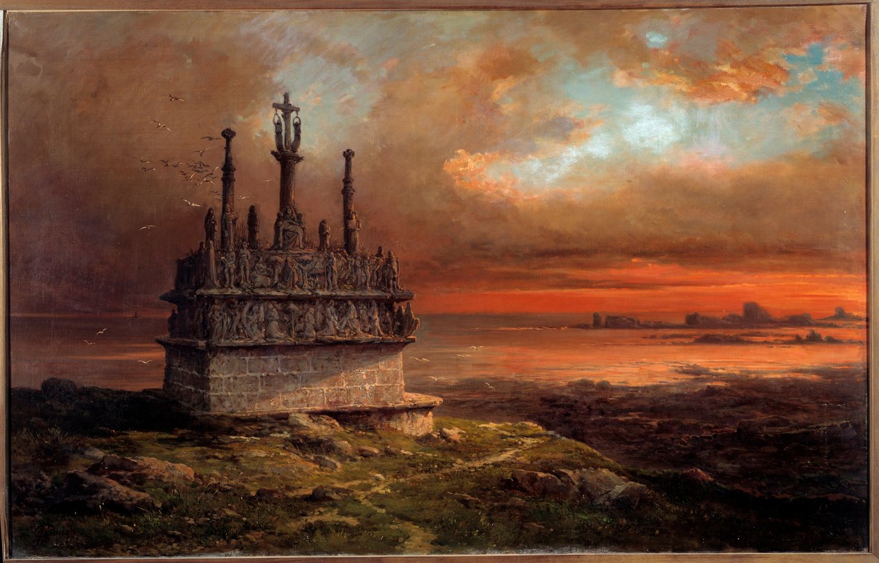 The Calvary of Tronoen in the Sunset by Jacques Guiaud