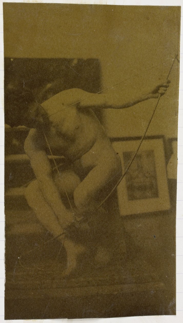 Study of a Male Nude Model, Crouching with Bow in Hand Seen from the Front, in the Studio of Jacques de Lalaing by Jacques Lalaing (attributed to)
