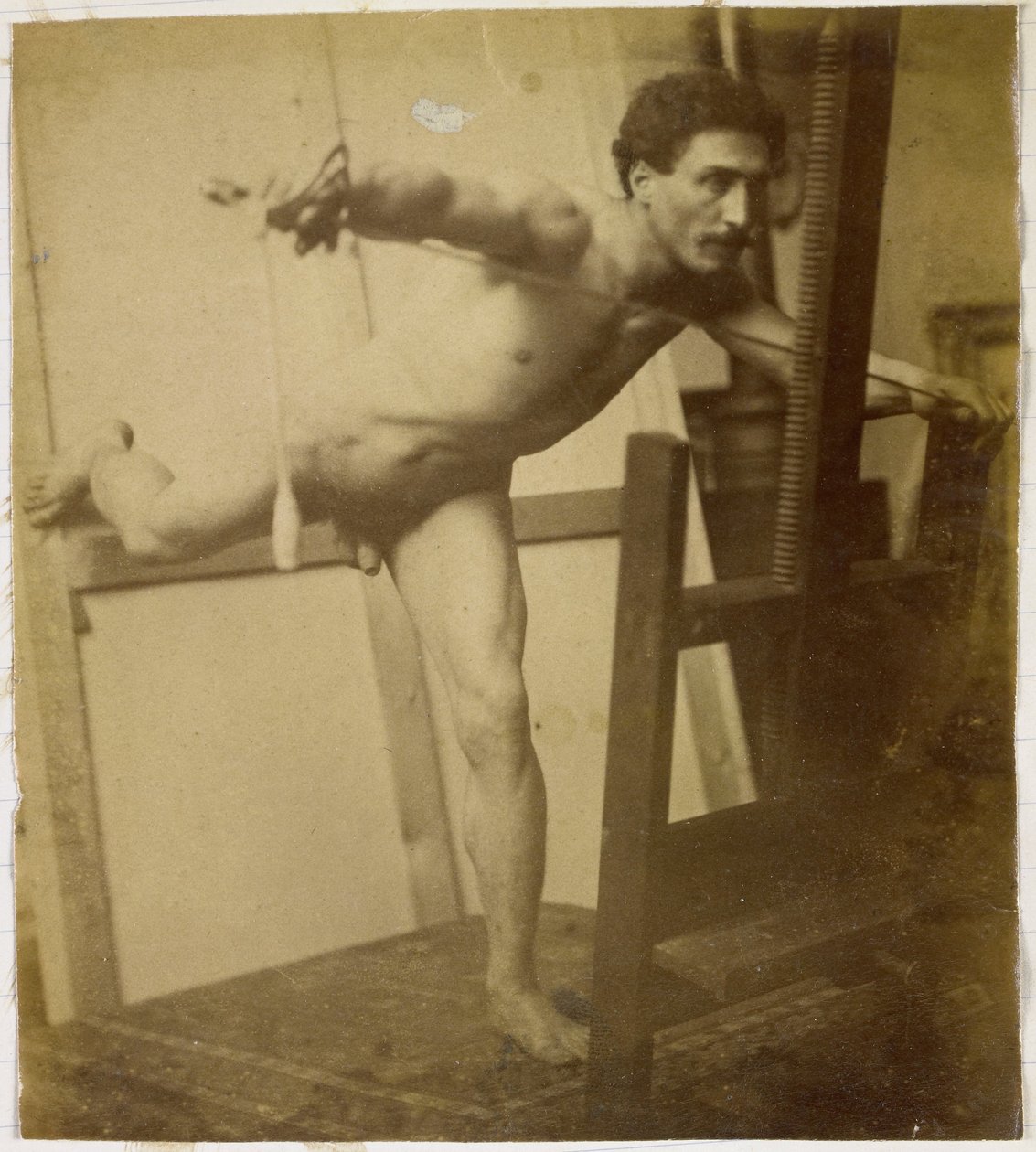 Study of a Male Nude Model, Leaning Forward with Right Leg Back, in the Studio of Jacques de Lalaing by Jacques Lalaing (attributed to)