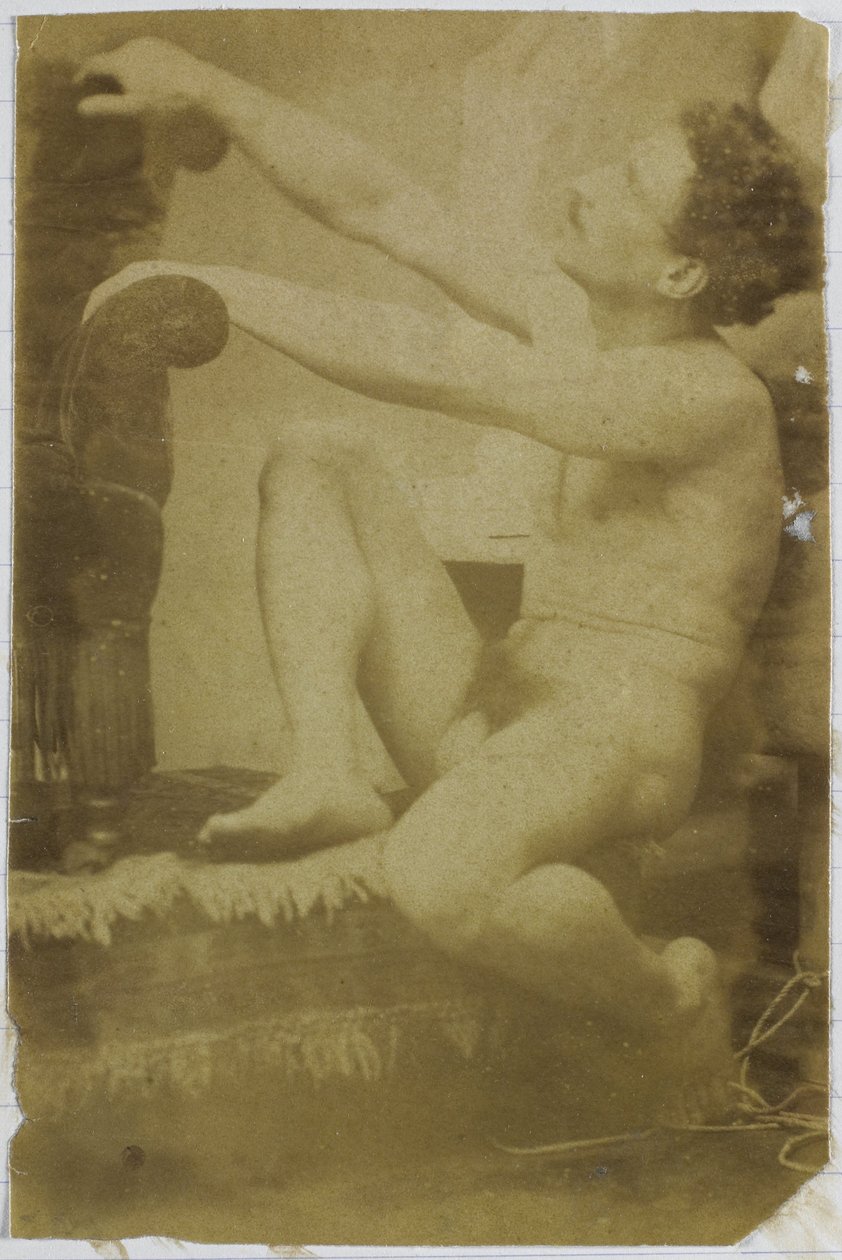 Study of a Male Nude Model, Sitting and Seen from the Side, in the Studio of Jacques de Lalaing by Jacques Lalaing (attributed to)