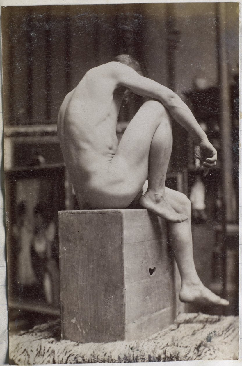 Study of a Male Nude Model, Sitting and Seen from the Side, in the Studio of Jacques de Lalaing by Jacques Lalaing (attributed to)